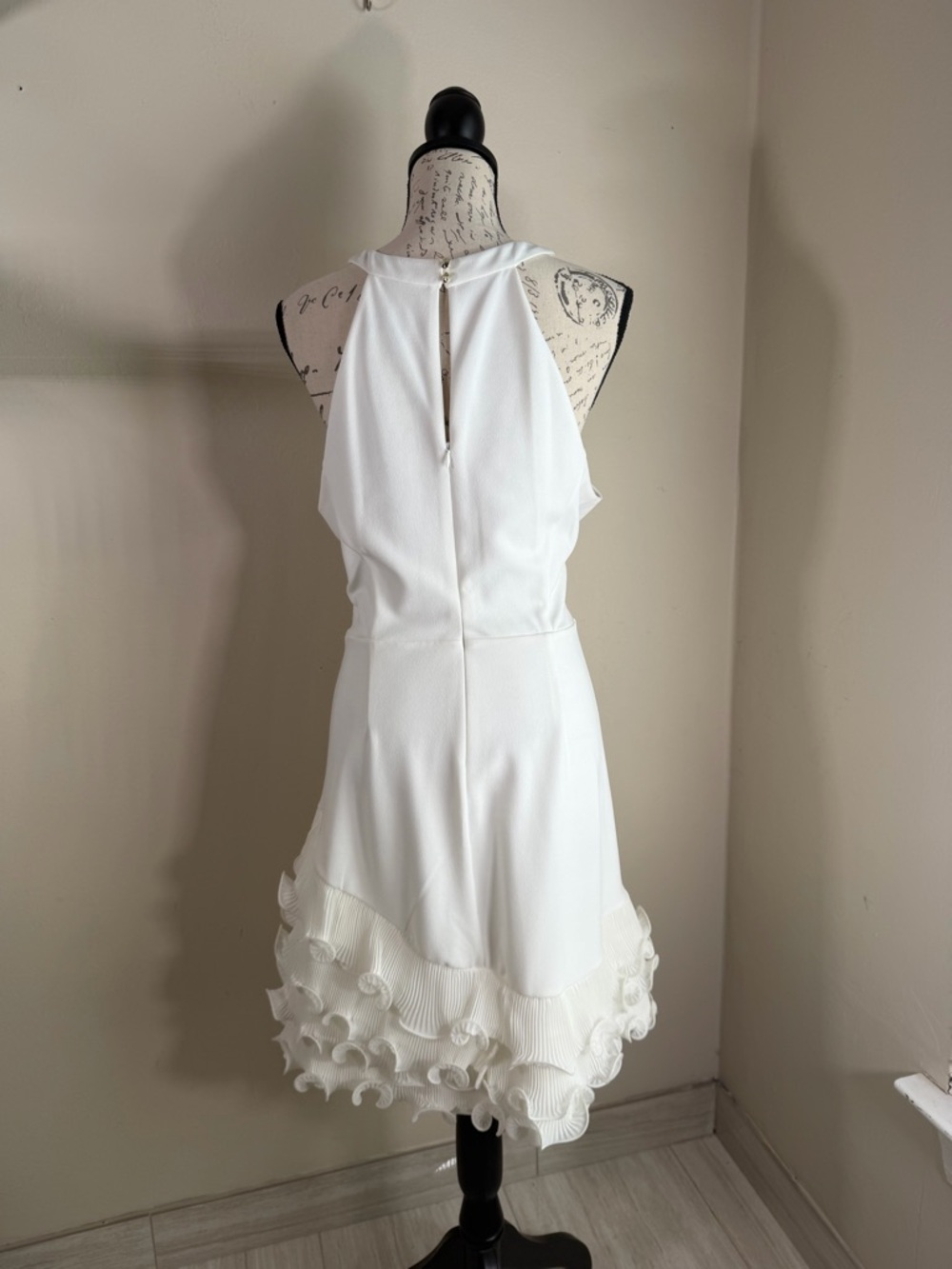 Guess White Halter Mini Dress with Textured Ruffle Hem - Picture 5 of 11